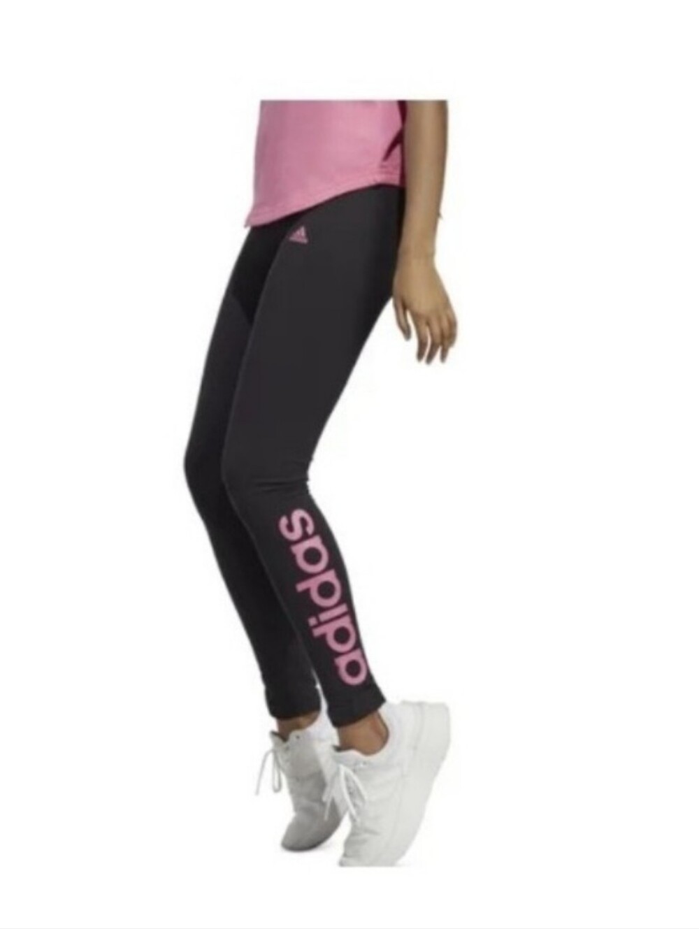 adidas Black Leggings with Pink Logo Panel